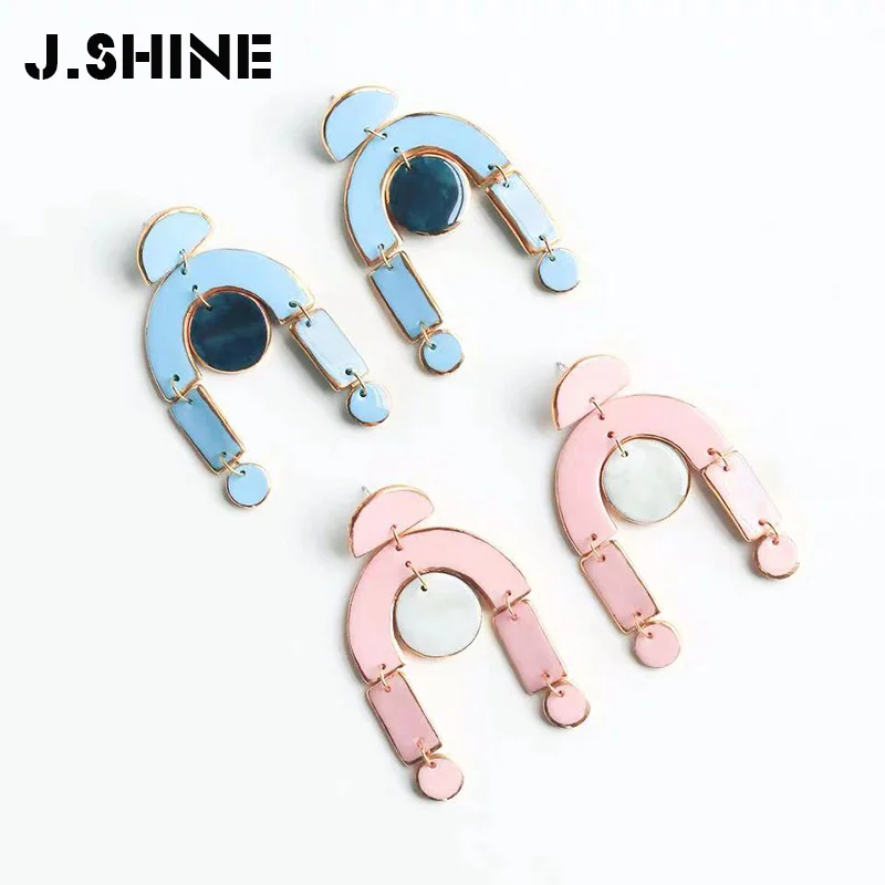 

JShine Unique Korean Fashion Geometric Dangle Drop Earrings For Women Two-tone Enamel Earrings Statement Earings Fashion Jewelry