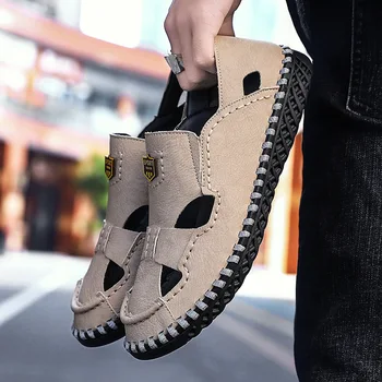 

AQ195 New 48 Sandals For Men Summer Leather Breathable Sandals Walking Outdoor Footwear Comfortable Non-slip Men's Beach Shoes