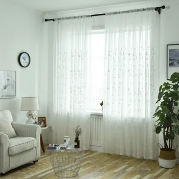 

Semi-Sheer Elegant Embroidered Curtains Grommet Panels Sheer Tulle Window Drapes for Living Room