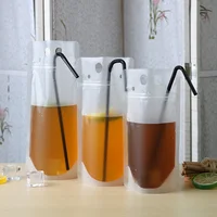 500Pcs/Lot 3 Size Plastic Drink Packaging Bag Pouch For Beverage Juice Milk Coffee With Handle and Holes For Straw 2