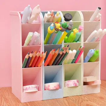 

Behogar Multi-function 4 Grid Desktop Desk Pen Holder Pencil Makeup Storage Box Organizer Stand Case For Home School Office Tool