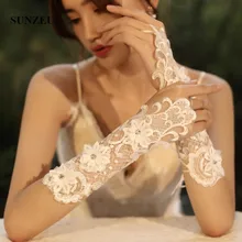 Аксессуары De Boda цвета слоновой кости кружевные перчатки невесты с цветами элегантные свадебные перчатки без пальцев SFG14