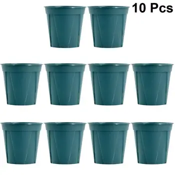 

10PCS Thickened Plastic Flower Pots Plant Pot Macetas Round Rose Green Dill Planter For Home Office Or Garden Decoration (Green)