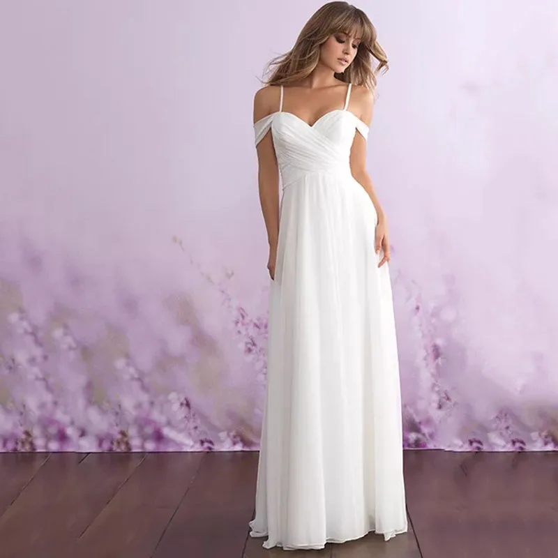 

Eightree Spaghetti Straps Elegantly Simple Wedding Dress Ruched Tucked Draped Chiffon vestido de noiva Cold Shoulder Bride Gown