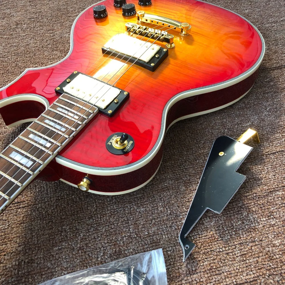 Стиль 6 stings электрогитара, Тигр Пламя Топ Sunburst Цвет гитара ra. Красное дерево тело. Золотое оборудование. Реальные фотографии