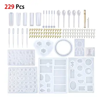

229Pcs DIY Jewelry Casting Molds Tools Set（9 Silicone Jewelry Resin Molds，1 Earring Molds ,2 Necklace Bear 3 Diamond Molds）