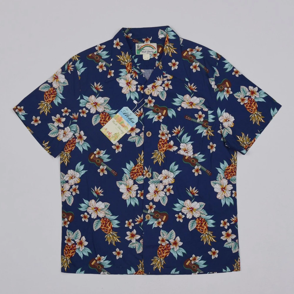 BOB DONG Pineapple Guitar Tropical Short Sleeeved Shirts Unisex Aloha Tee Shirts 4