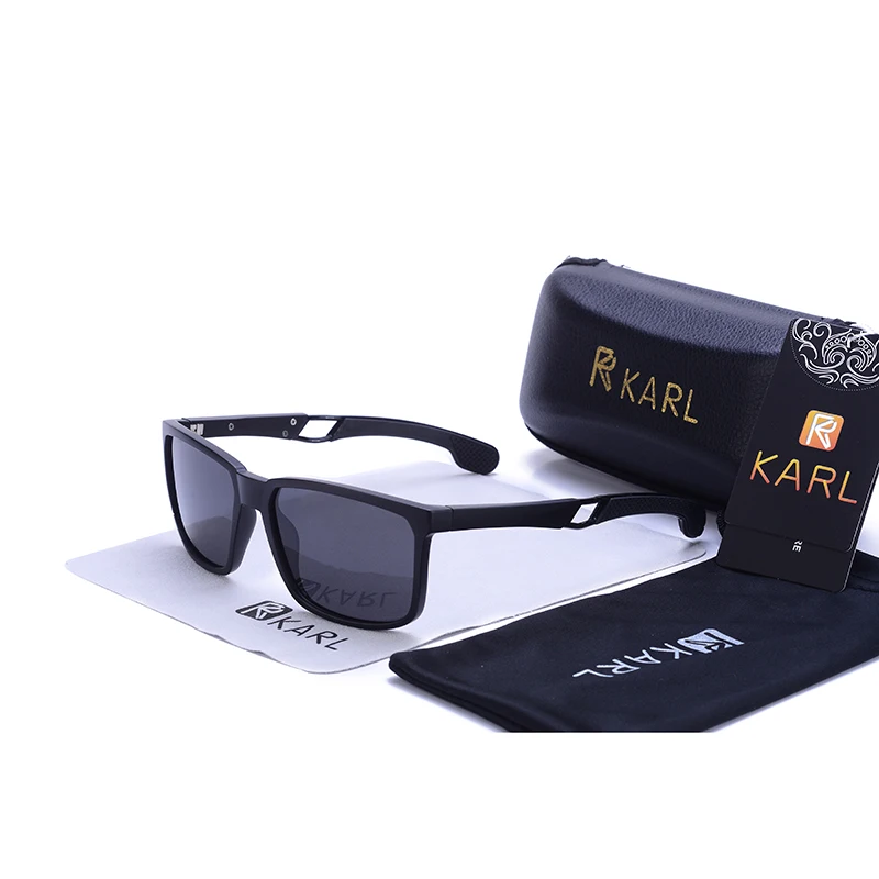 BLACK KARL модные поляризационные мужские солнцезащитные очки, винтажные Квадратные Солнцезащитные очки для вождения, для женщин/мужчин, зеркальные TR90, оправа, очки для глаз, оттенки - Цвет линз: BLACK