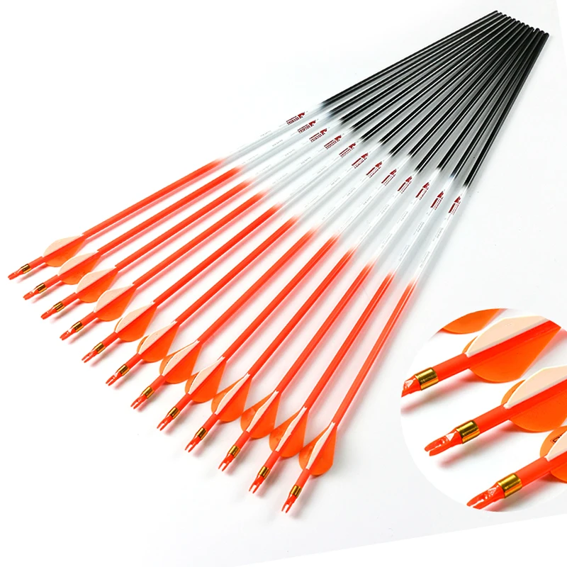 Linkboy-Archery-12PCS-Carbon-Arrows-Sp300-600-Fluorescen-Orange-2-Vanes-ID6-2mm-Compound-Bow-Hunting (1)