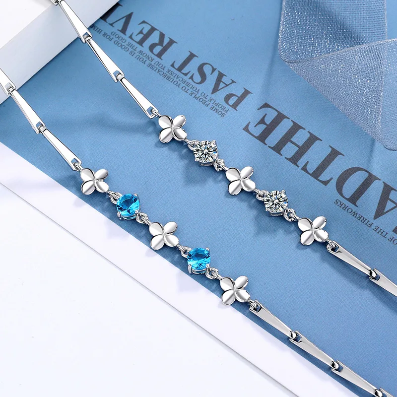 

New Style Jewelry Fashion Korean-style S925 Fine Silver Silver Necklace Diamond Set Cute Bracelets Women's Sweet Ornament Bracel
