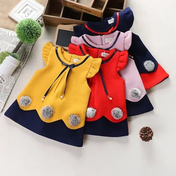 

Girls Dresses Fashion Wool Bow Hairball Sleeveless Party Dress for Girl 6 Years Baby Princess Dress Toddler Girl Winter Clothes