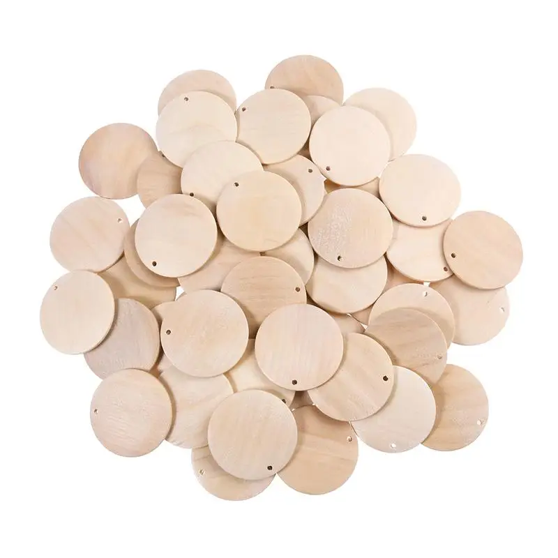 Ultnice 50pcs Round Wooden Pieces 4cm Wood Diy Craft Wood Piece With