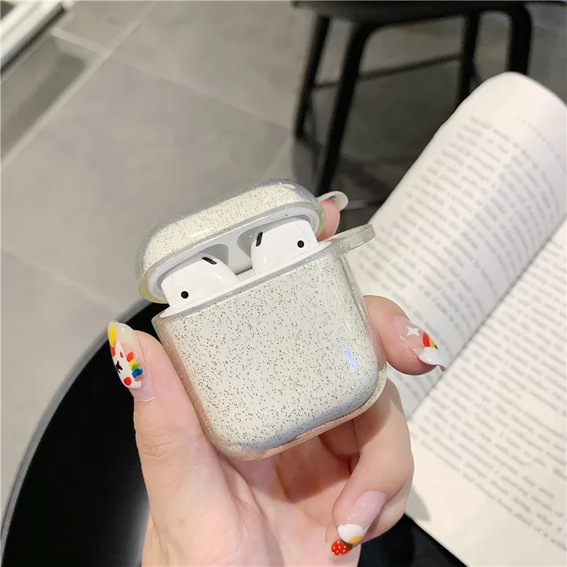 Блестящая bluetooth-гарнитура для apple airpods, чехол для беспроводных наушников, прозрачный мягкий силиконовый чехол для зарядки наушников - Цвет: Золотой
