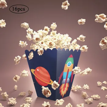 

16pcs Space Theme Paper Popcorn Boxes Rocket Printing Popcorn Box Party Treat Box Snack Container Kids Birthday Party Supplies