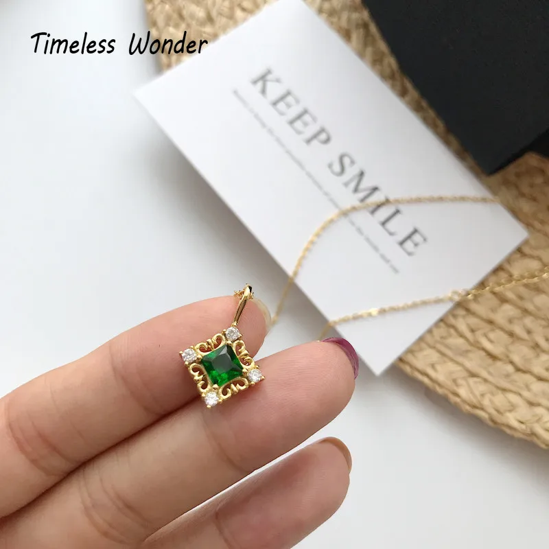 Timeless Wonder 925 пробы Серебряный Зеленый Цирконий колье ювелирные изделия Топ в готическом стиле кулон подарок на Рождество мода Ins 4428