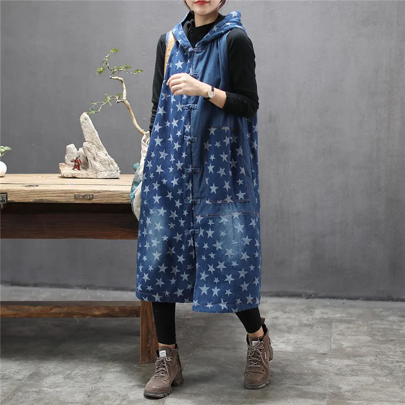 

Cowboy Cotton Linen Padded Frog Stand Collar Chinese Style Wind Lengthen Waistcoat Clip Cotton-padded Clothes Cotton-padded Jack