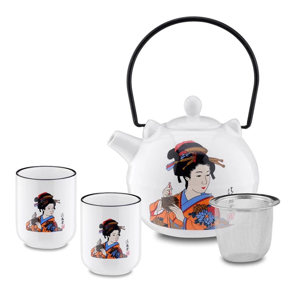 Set of 5 Porcelain Teapot Kungfu Chinese Celadon Gongfu Tea Set Tea Pot Ceramic Teaset,Red & Black Panbado 