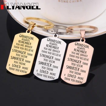 

FLYANGEL Fashion Keychain Engraved Grandson You Are Braver Stronger Key Holder Memorial Jewelry For Grandson Gifts Bag Charm