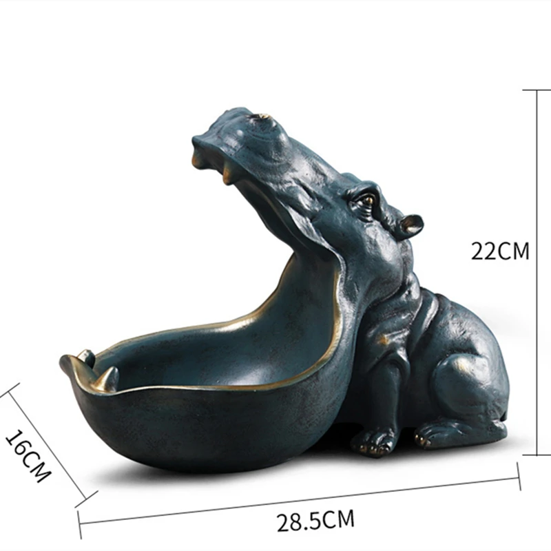 Baratos VILEAD 22cm resina hipopótamo estatuillas llavero decoración de escritorio accesorios para el hogar porche Control remoto almacenamiento Animal ornamento regalo
