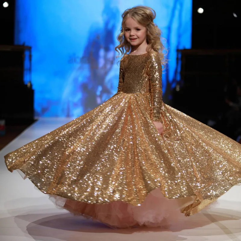 Детское платье с цветочным узором для девочек на свадьбу праздничное платье принцессы длинное платье для девочек с золотыми блестками es vestido longo От 2 до 12 лет подростков