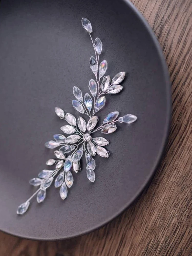Elegant Silver Bridal Hair Accessory Rhinestone Hair Vine Crystal Headband Women Flower Jewelry Wedding Accessories