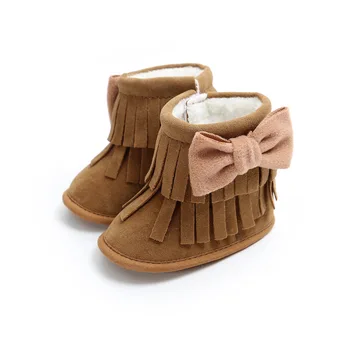 

Brown Bow-knot Tassel Leather Snow Boots 2018 Winter Newborn Girl Boy Shoes Non-slip Prewalker Booties Baby Shoes 0-18M.CX154B
