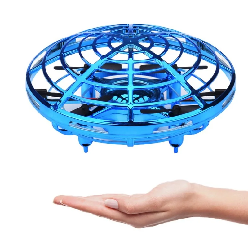 Синий UFO четырехосевой беспилотный датчик жеста анти-столкновения ручной шар летающий самолет игрушка мини детский электронный подарок прочное качество