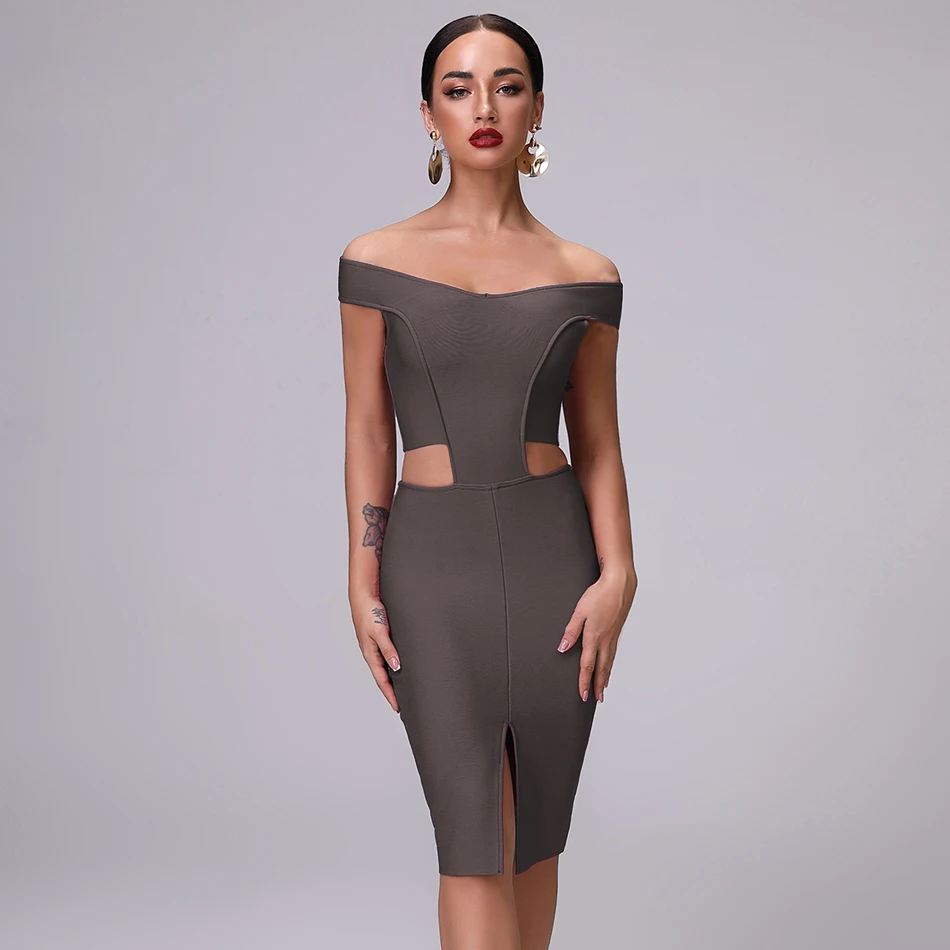 nova moda de alta qualidade cinza roxo сексуальное Бандажное платье без бретелек oco celebridade vestido apertado