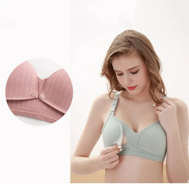 Wirefree Nursing Pregnant Women Solid Print Breastfeeding Bra Nursing Maternity Front Opening Buckle Bras Underwear