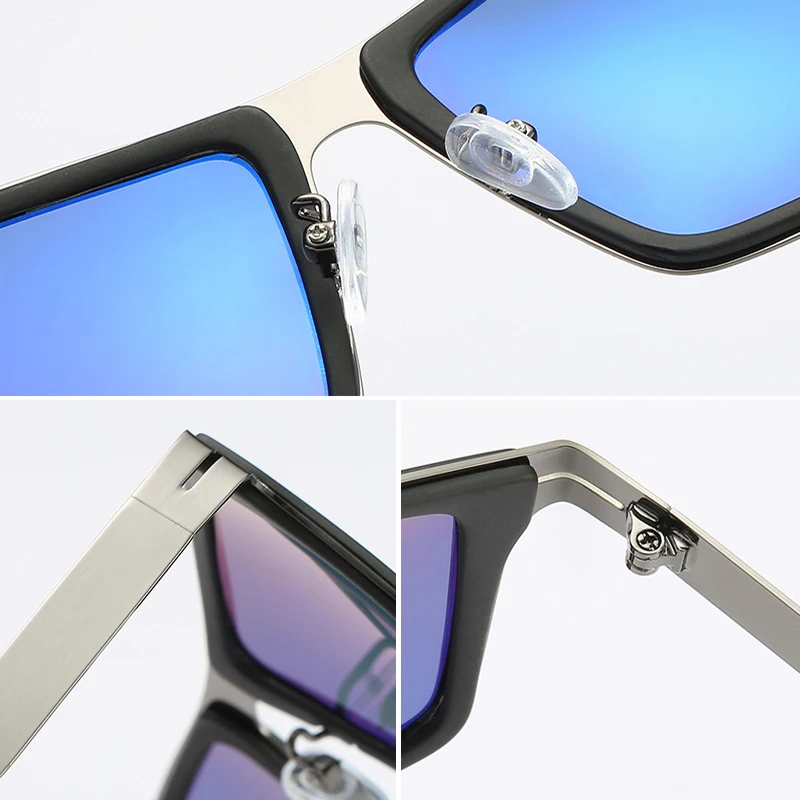 Q·VISELD Polarized Sunglasses Men Square Mirror Metal Sun Glasses Fashion Classic UV400 High Quality Driving Sunglass