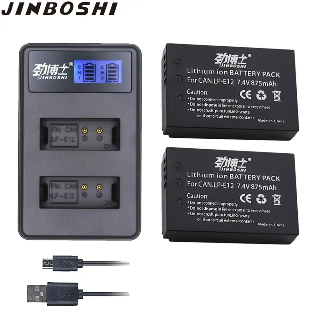 2 шт. 875 мАч LP-E12 LPE12 LP E12 камера Литий-ионный аккумулятор+ двойной USB зарядное устройство для Canon M 100D Kiss X7 Rebel SL1 EOS M10 EOS M50 DSLR