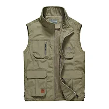 Жилет среднего возраста мужской весенний и осенний хлопок мульти-карманы жилет Открытый Рыбалка репортёр фотография жилет v-образным вырезом Waistco