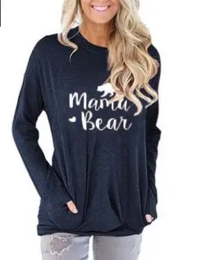 Хит, свободные топы, футболка, женская футболка с надписью Mama Bear, круглый вырез, повседневный Топ, Женская цветная футболка с длинным рукавом - Цвет: style 17