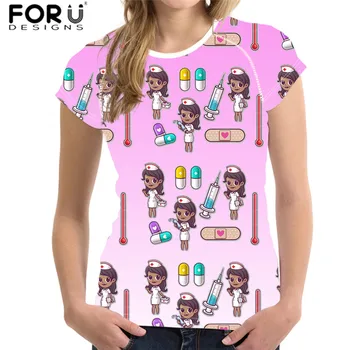 

FORUDESIGNS Cartoon Nurse Medical Print Female Casual Clothes Summer Women T Shirt Short Tops Black Friday Deals camiseta mujer