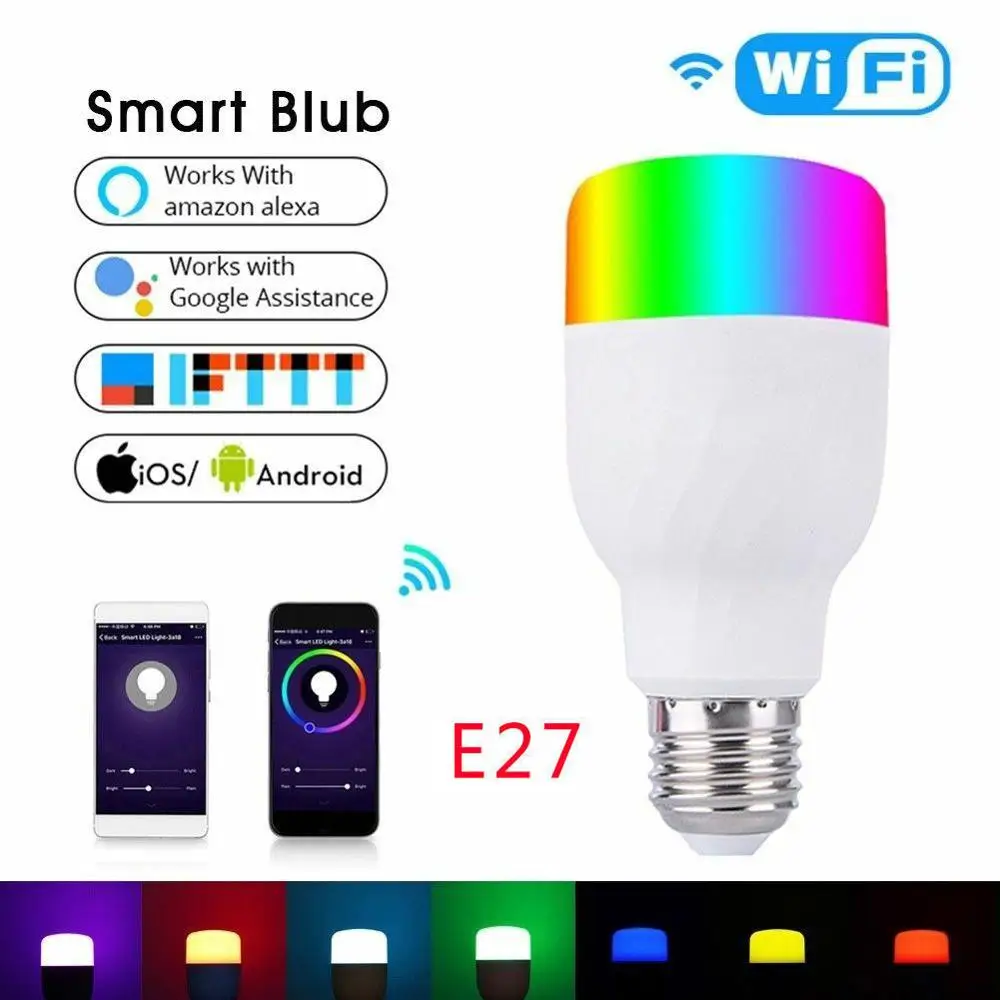 

Voice Control Smart WiFi LED Light Bulbs RGBW E27 Dimmable RGB Color Smartphone Controlled LED Lamp Amazon Alexa, Google Home