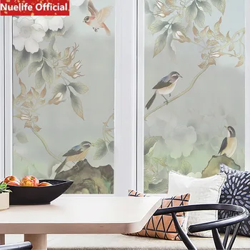 

Magnolia Bird Figure Electrostatic Scrub Film Living Room Bedroom Window Door Bathroom Waterproof Sunscreen Opaque Glass Film