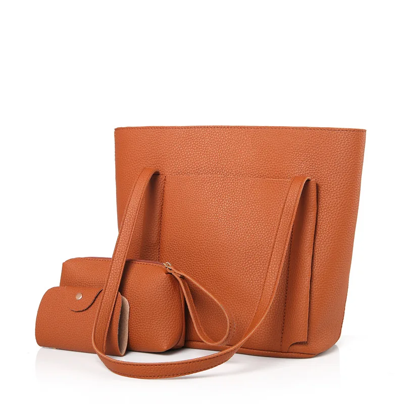 

2017 New Style Embossed Leather Tote Bag Europe And America Fashion Simple WOMEN'S Bag Shoulder Women's Handbag Three-piece Set