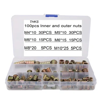 

100pcs box countersunk head iron inner hexagon inner and outer teeth furniture nut colour zinc medium through nut trapezoidal in