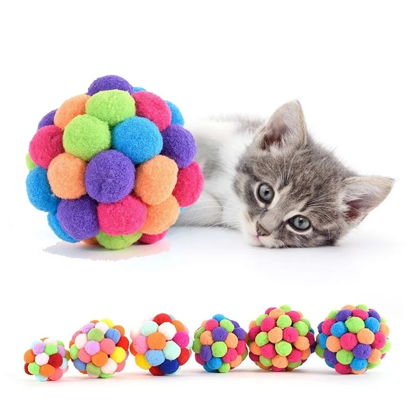 Handmade Funny Cats Bouncy Ball Toys Kitten Plush Bell Ball Mouse Toy Planet Ball Cat Chew Toys Interactive Pet Accessories pet supplies pet toys rainbow cat toy ball 7 color bouncy ball silent cat rainbow toy ball