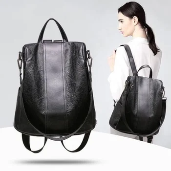 

New Casual Womens Leather Backpack Anti-Theft Rucksack School Shoulder Bag Black/Brown