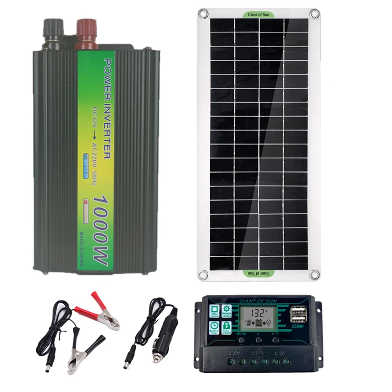 US $67.00 1000W Solar Inverter 30W Solar Panel 40A60A Controller 12V24V 220V Solar Panel System For Car Yacht RV Lights Charging