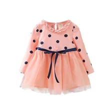 Платье для маленьких девочек платье с принтом с длинным рукавом платье Wave Point принцессы Выходные туфли на выпускной бал; платье с фатиновой юбкой осеннее платье для детей Костюмы