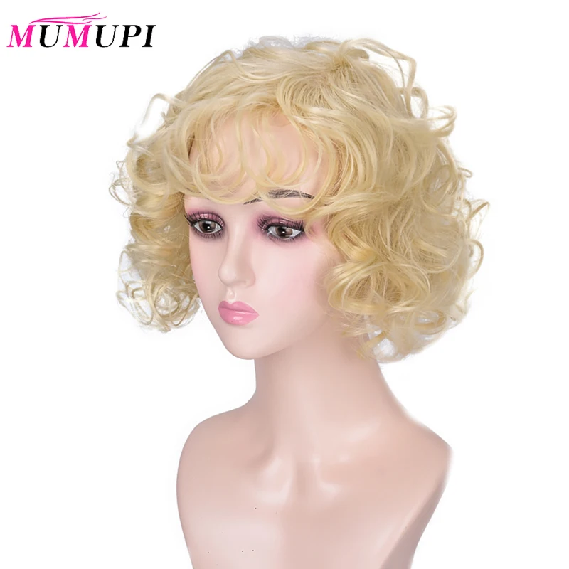 MUMUPI белый парик из коротких синтетических волос для женщин кудрявый парик для студенческой вечеринки с челкой Высокая термостойкость парик