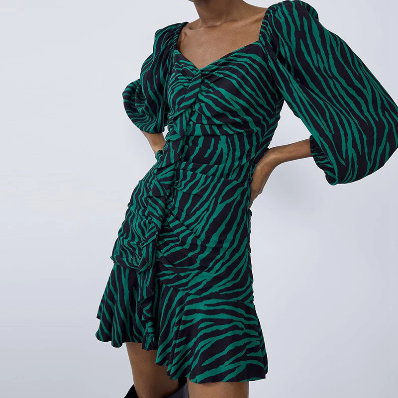 Huaxiafan, женское винтажное платье, осень, новая мода, животный принт с полосками зебры, длинный рукав, современные женские платья