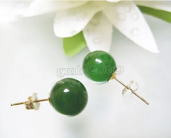 

Wholesale Stunning10mm Natural Green Natural jade 18kgp Earrings fine jewelry