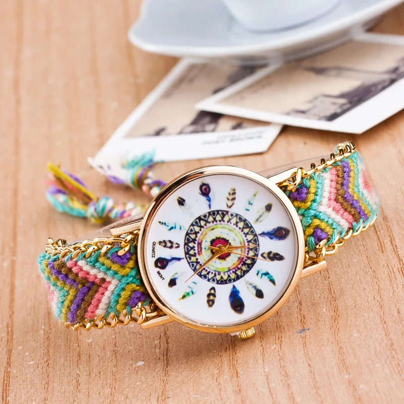 

Geneva Woven Watch Peacock bu meng zhe Weaving Table 2015 New Style Hot Selling Peacock Feather Woven Watch