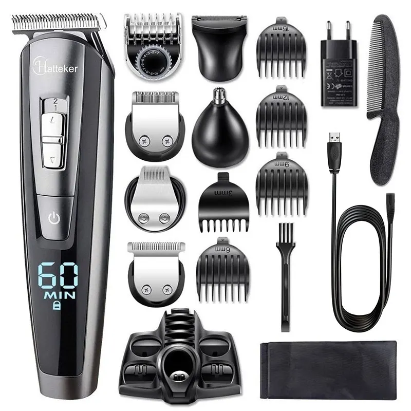 Recortador de pelo seco y húmedo todo en uno para hombres, conjunto de Máquina para cortar cabello profesional para el cuidado de la barba y el cuerpo