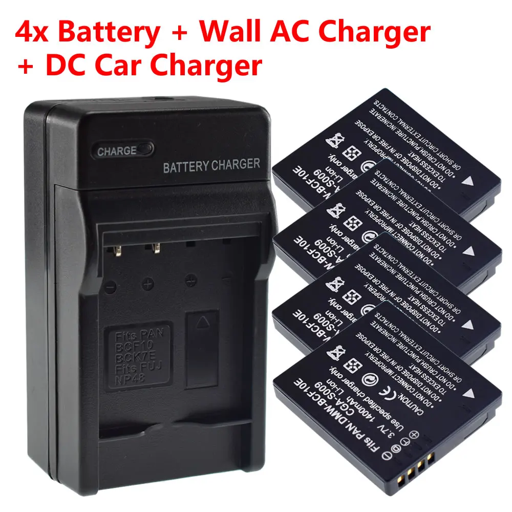 1400mah Dmwbcf10 Bcf10e Camera Battery X 4 + Charger For Panasonic Cga