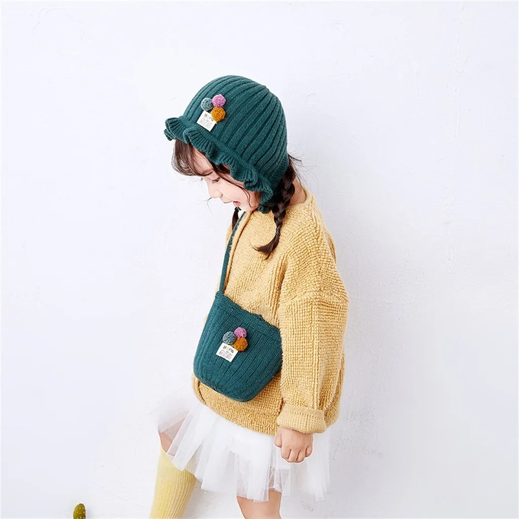 Baby Girls Hat Bag New Baby Cute Thick Warm Autumn And Winter Basin Hat Bag Suit Newborn Photography Props czapki dla dzieci