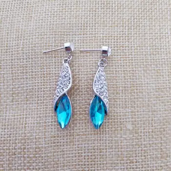 

2019 Desert Light Silver Sea Blue Earrings, Stud Earrings, Ladies Birthday Gift 925 Sterling Silver Wedding Jewelry S0176